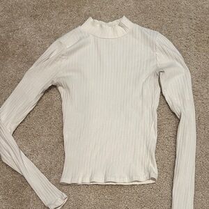 Full Tilt Cream Ribbed Long-Sleeve Mock Neck Top